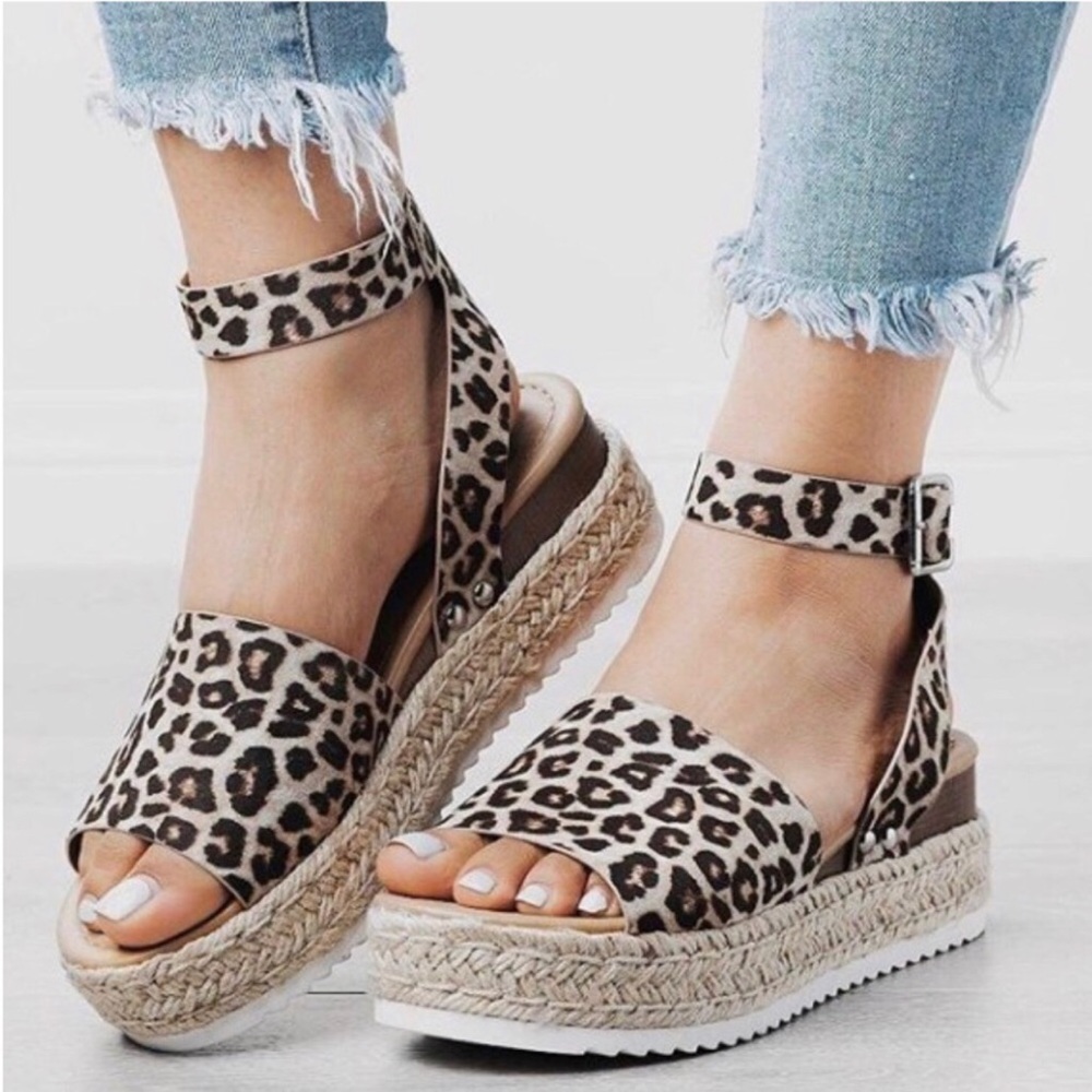 NWT VEGAN SUEDE LEOPARD ESPADRILLE SANDALS